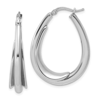 Fancy Oval Hoop Earrings Sterling Silver Rhodium-plated Polished QLE1582