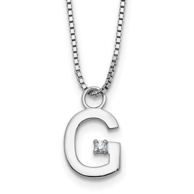 White Ice 18 Inch Diamond Letter G Initial Necklace Plus 2 Inch Extender Sterling Silver Rhodium-pl…