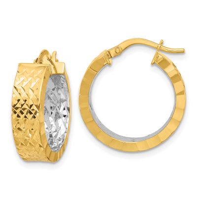 Polished and Diamond-Cut Hoop In/Out Hoop Earrings 14k Gold with Rhodium LE2590 196904336335