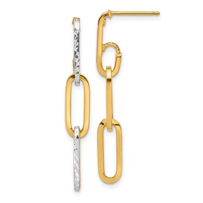 White Rhod Polished/Diamond-Cut Link Dangle Earrings 10k Gold 10LE658