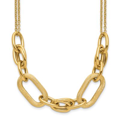 2-Strand Fancy Link with 1 Inch Extender Necklace 14k Gold Polished and Satin LF2034-17 196904190869