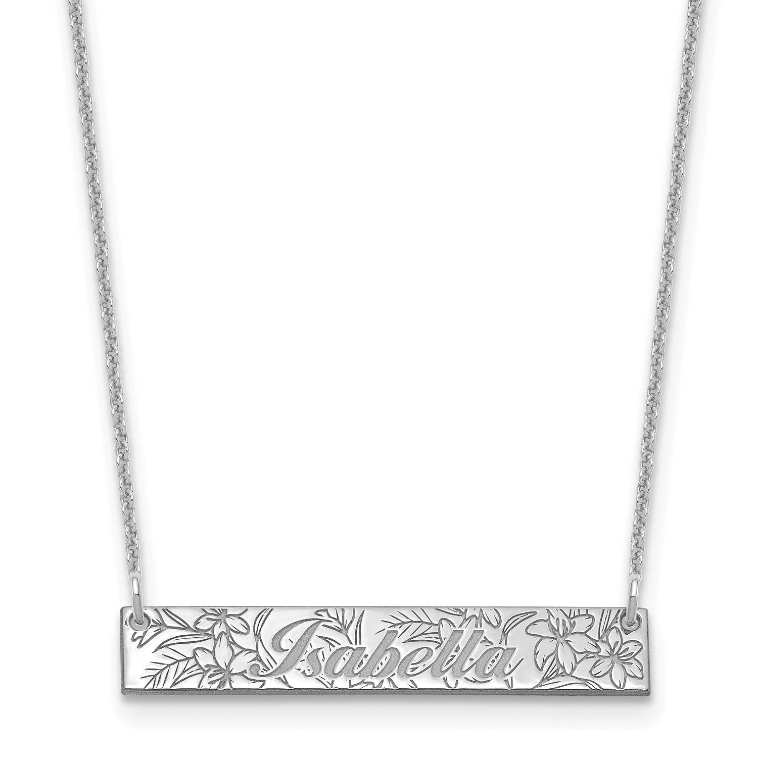 Name and Birth Flower Bar Necklace 10k White Gold 10XNA1476W