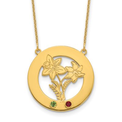 Circle with 2 Birth Flower and Birthstone Necklace 10k Gold 10XNA1487/2Y