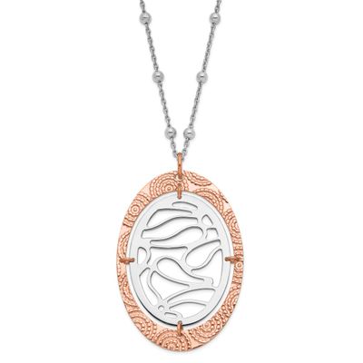 Rose Gold-Plated Textured Oval with 2 Inch Extender Necklace Sterling Silver F105 191101296505