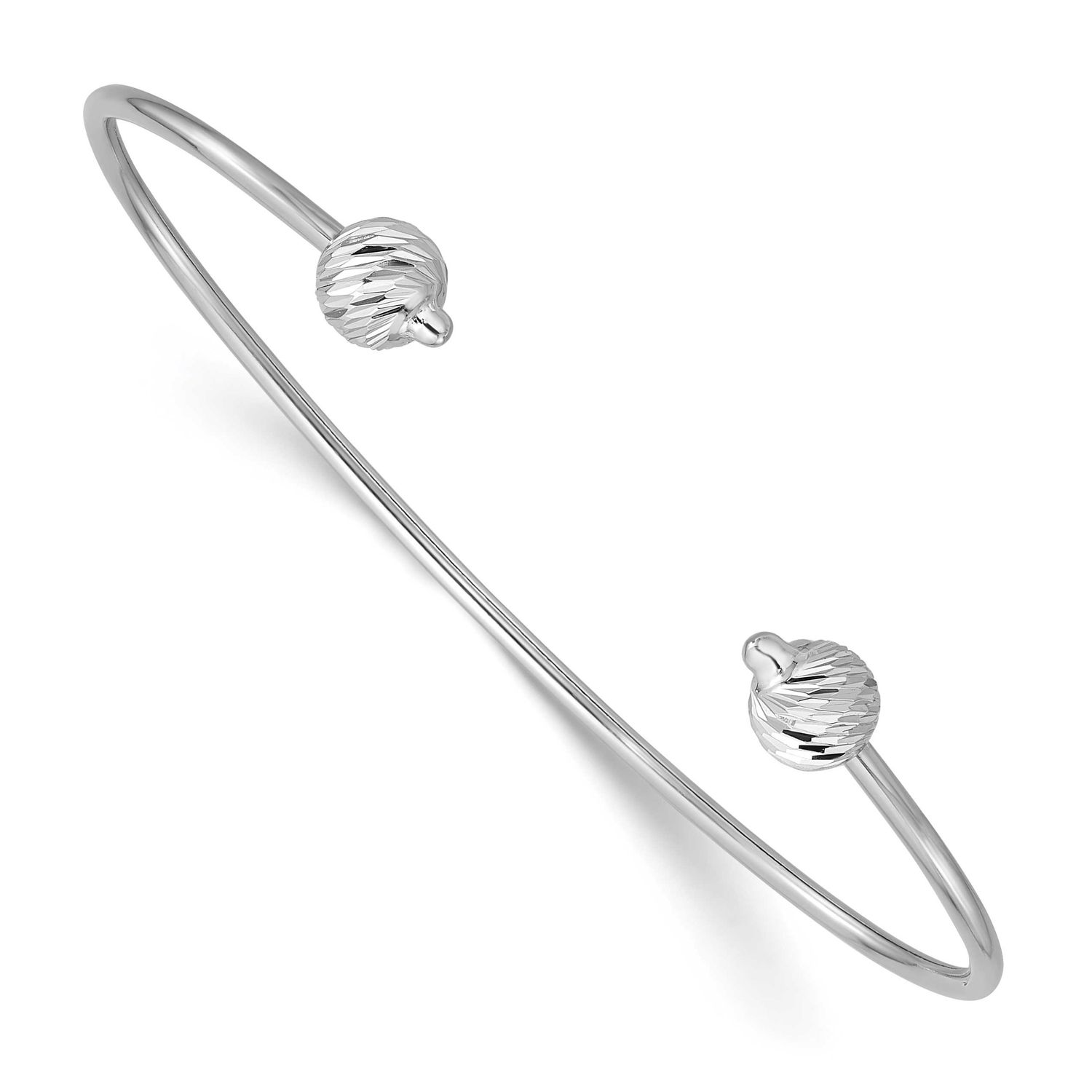 Diamond-Cut Beads Cuff Bangle 14k White Gold Polished LF2200W 196904315125