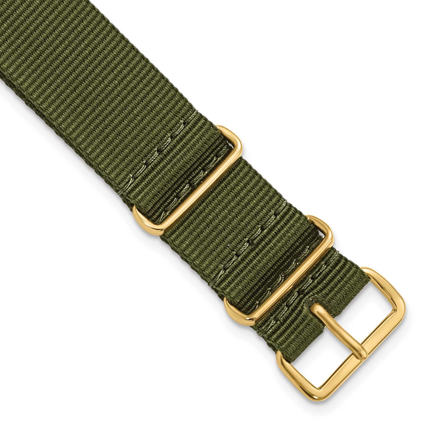 Debeer 20mm One-Piece Olive Military Ballistic G10 Nylon with Gold-Tone Buckle 10.75 Inch Watch Ban…