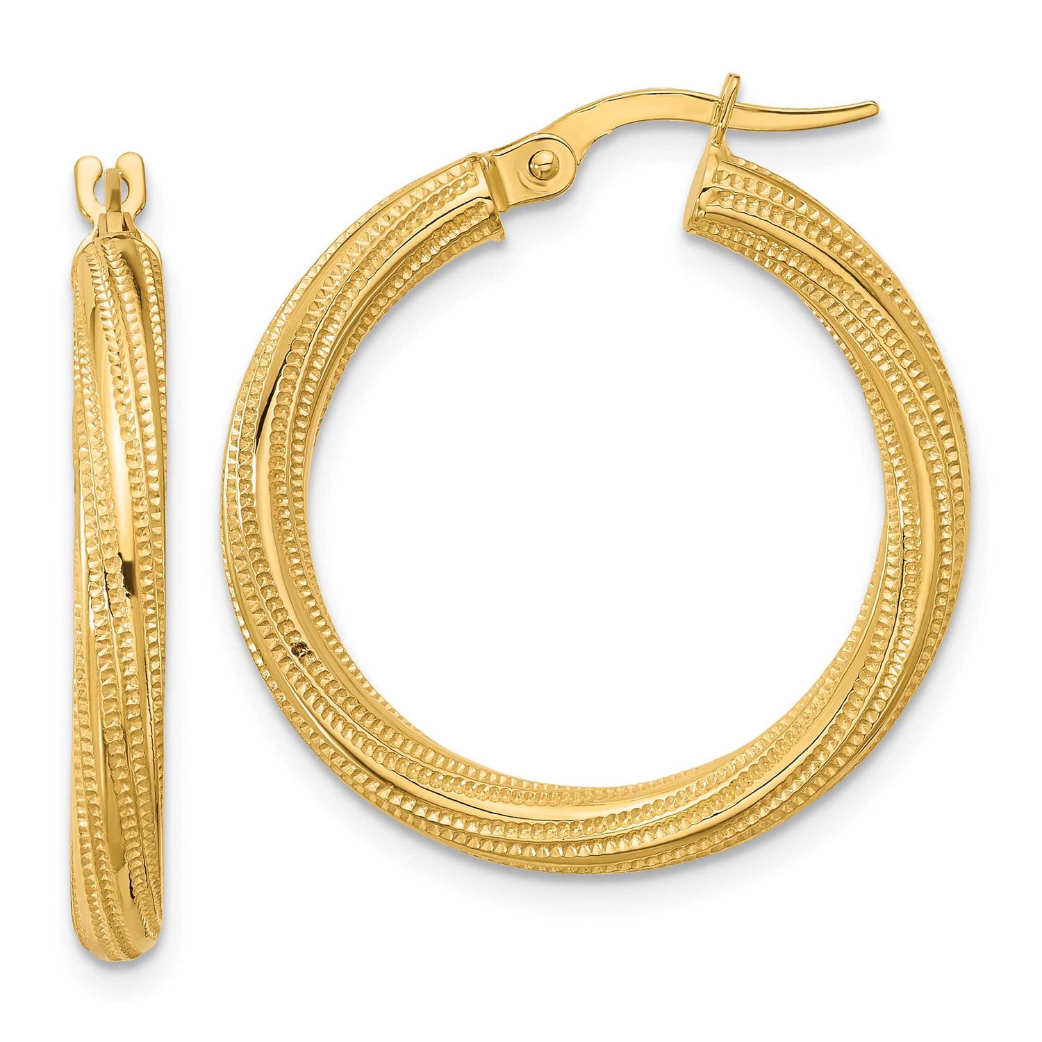Textured Twisted Tube Hoop Earrings 10k Gold Polished 10LE625 196904312520