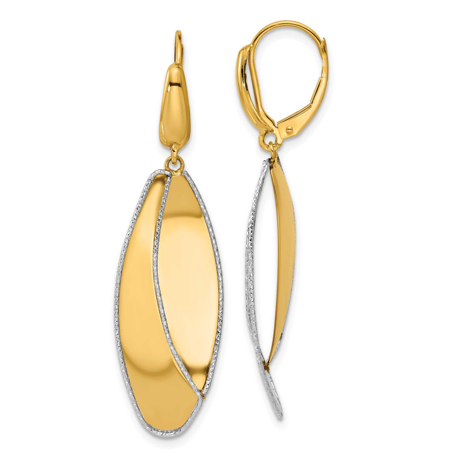 Diamond-Cut Dangle Leverback Earrings 14k Two-tone Gold Polished LE2882 196904315989