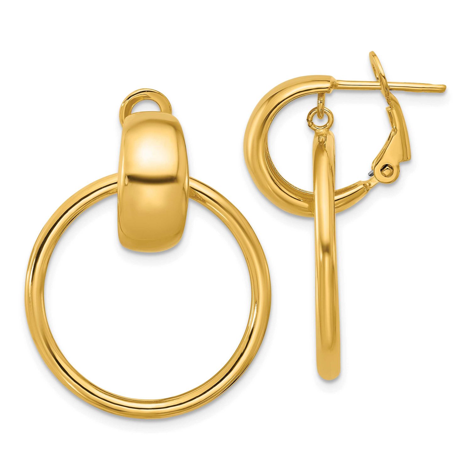 Circle Dangle Omega Back Earrings 14k Gold Polished LE2721 196904198056