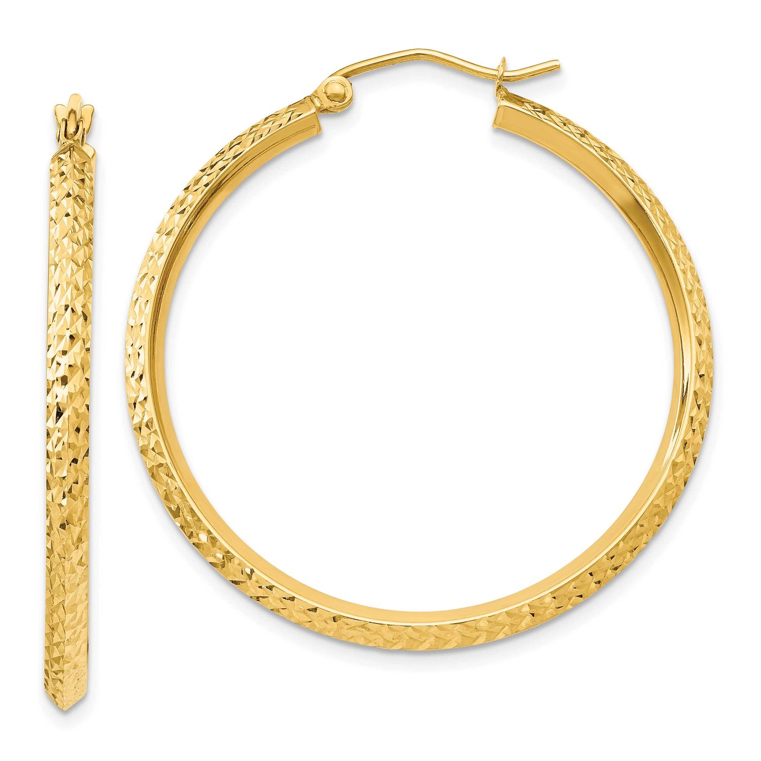 Knife Edge Diamond-Cut Hollow 2.5x35mm Hoop Earrings 14k Gold LE2535 196904341575