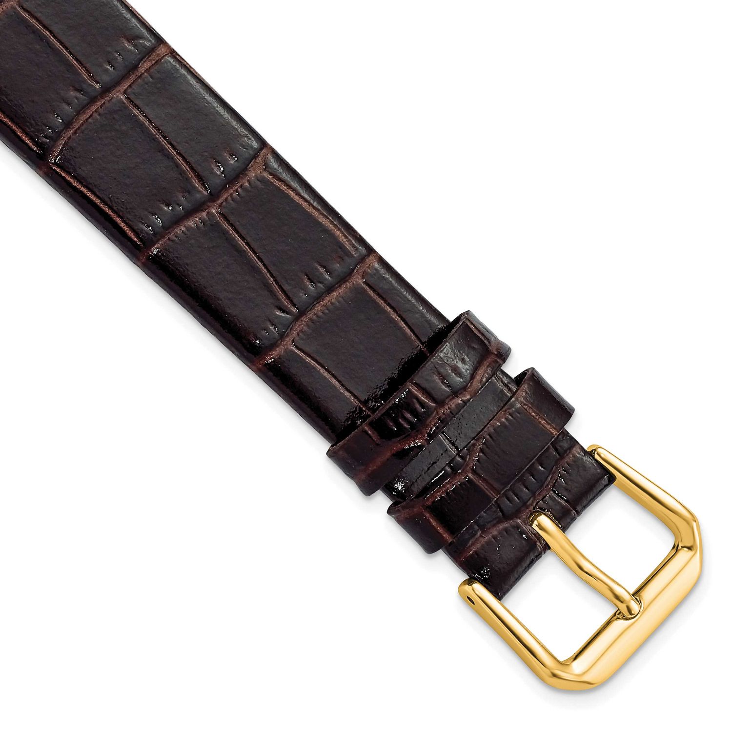 Debeer 18mm Dark Brown Flat Alligator Grain Leather with Gold-Tone Buckle 7.5 Inch Watch Band BAY36…