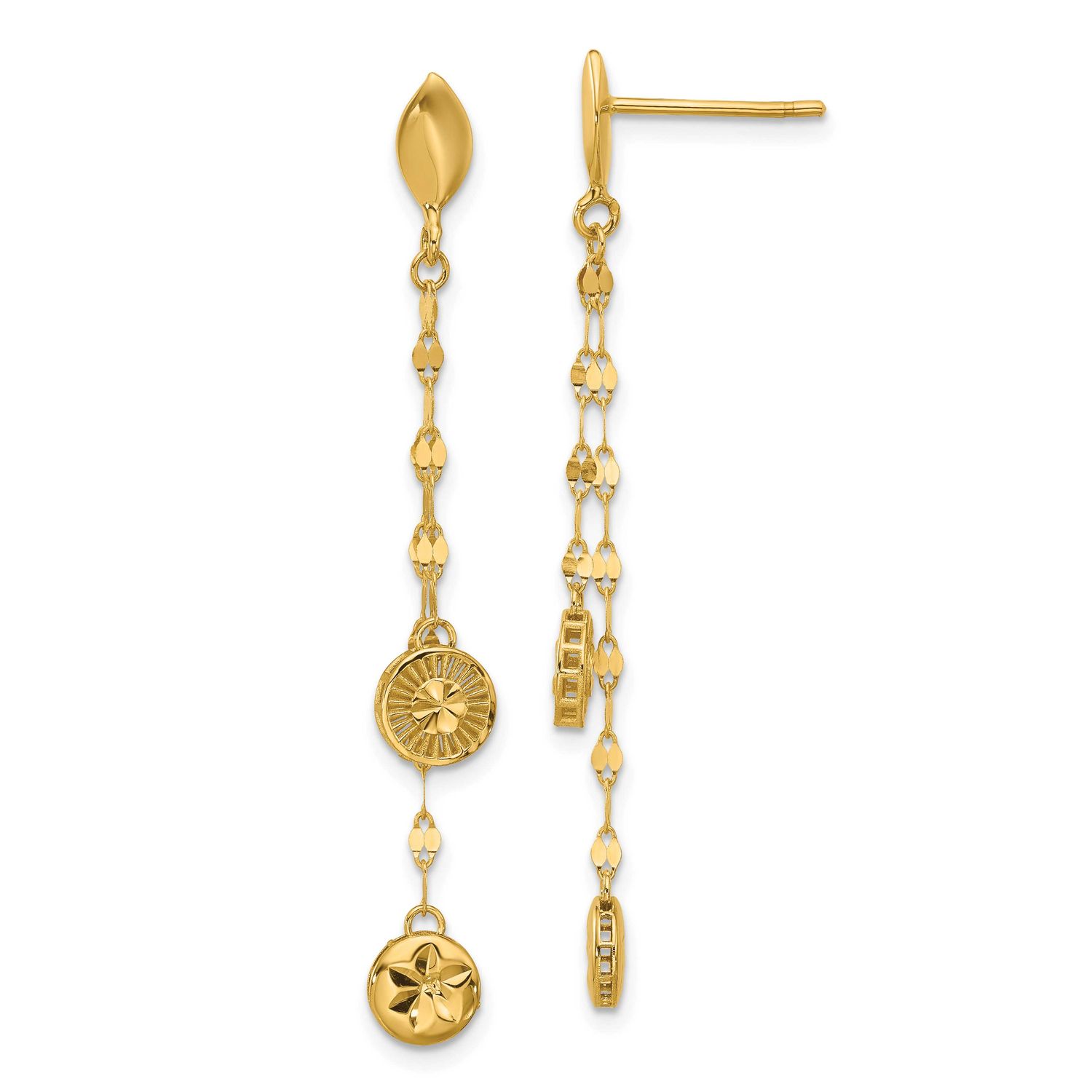 Diamond-Cut Disc Dangle Post Earrings 14k Gold Polished LE2760 196904341766