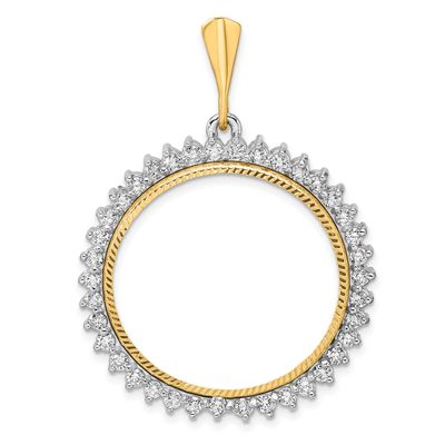Diamond-Cut Aaa Diamond Circle 27.0mm Prong Coin Bezel Pendant 14k Two-tone Gold Polished CS3984D/2…