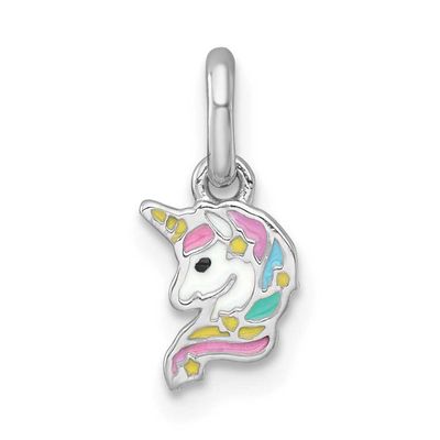 Enamel Unicorn Head Children&#39;s Pendant Sterling Silver Rhodium-plated QP5982