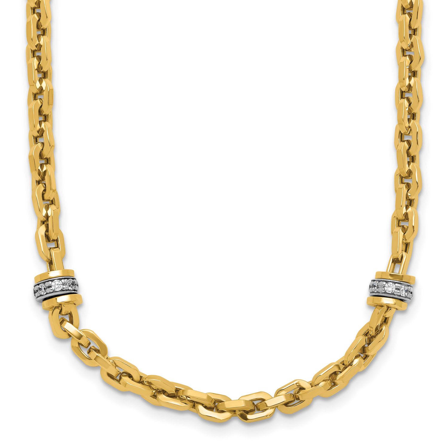 CZ Polished Fancy Link Necklace 14k Two-tone Gold LF2102-17.5 196904317570