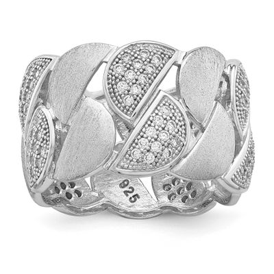 Brilliant Embers 110 Stone Micro Pavc CZ Brushed and Polished Ring Sterling Silver Rhodium-plated Q…