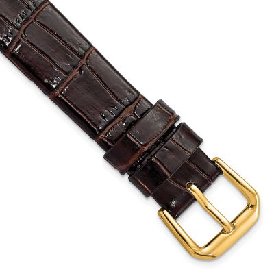 Debeer 16mm Dark Brown Flat Alligator Grain Leather with Gold-Tone Buckle 7.5 Inch Watch Band BAY36…