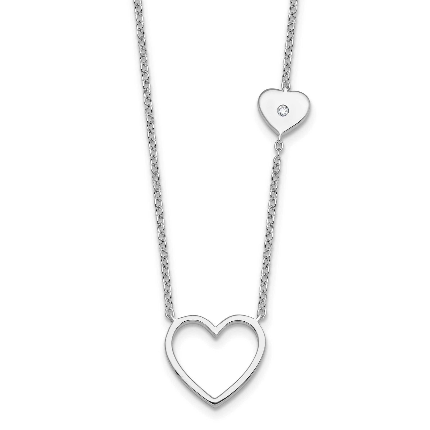 White Ice 18 Inch Diamond Hearts Necklace Plus 2 Inch Extender Sterling Silver Rhodium-plated QW581…