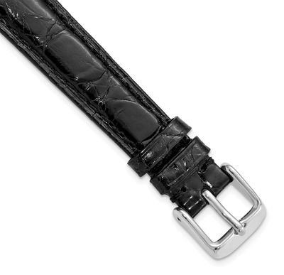 Debeer 14mm Black Genuine Caiman Leather with Silver-Tone Buckle 6.75 Inch Watch Band BAW129-14