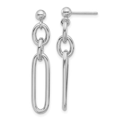 Fancy Link Post Dangle Earrings Sterling Silver Rhodium-plated Polished QLE1461