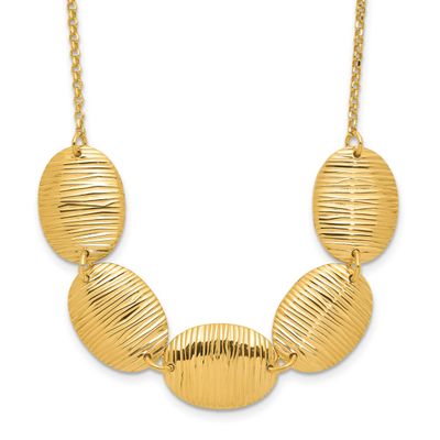 Gold-Tone Textured Ovals with 2 Inch Extender Necklace Sterling Silver QLF1351-16 196904346174