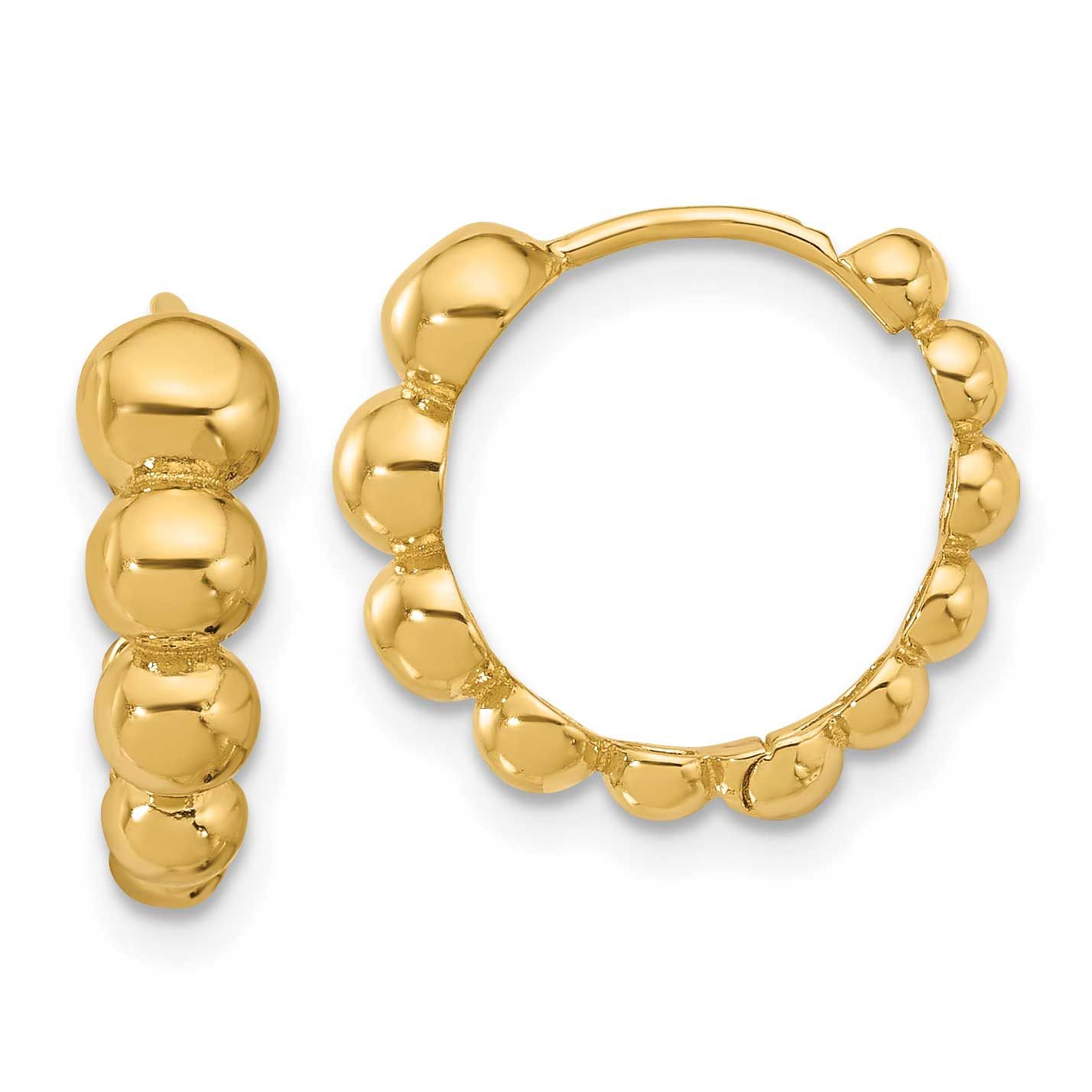 Beaded Hoop Earrings 14k Gold Polished LE2559 196904340776