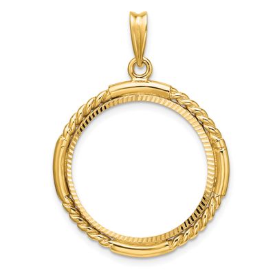 Quadruple Twist and Diamond-Cut 22.0mm Prong Coin Bezel Pendant 14k Gold Polished C1013D/22.0