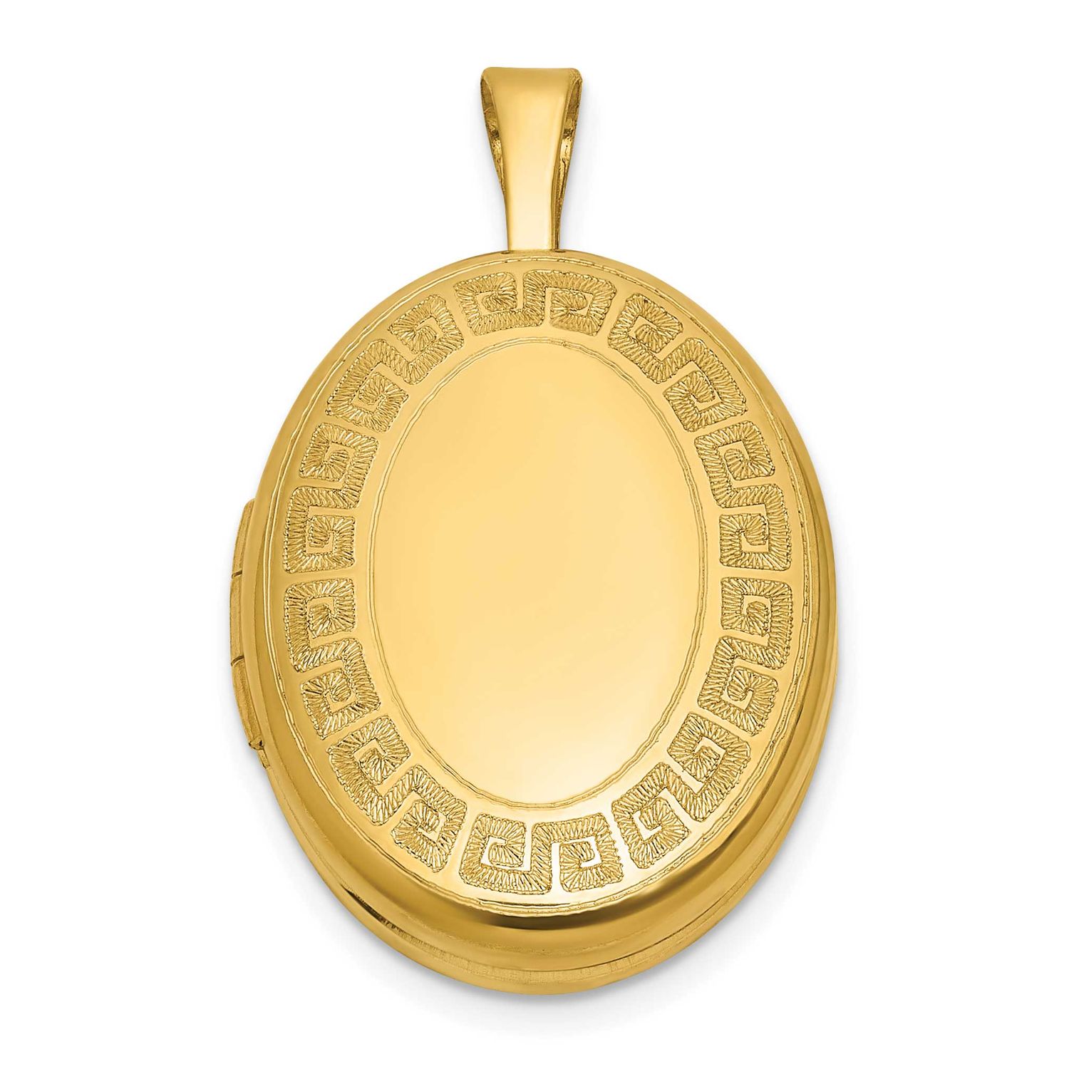 Gold-Plated Brushed and Polished Greek Key 16mm Oval Locket Sterling Silver QLS1240GP
