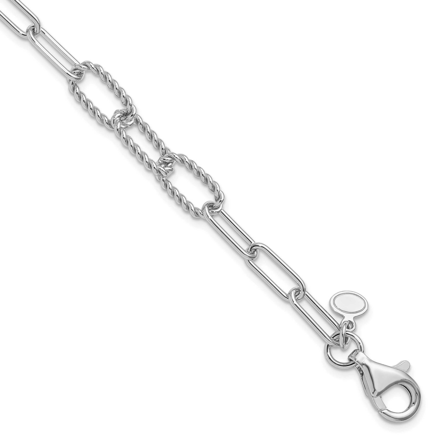 Textured Fancy Link Bracelet Sterling Silver Rhodium-plated Polished QLF1364-7.5 196904182987