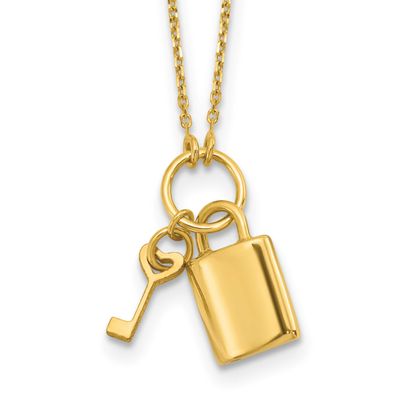 Lock and Key 16 Inch with 2 Inch Extender Necklace 14k Gold Polished LF1858-16 196904190487