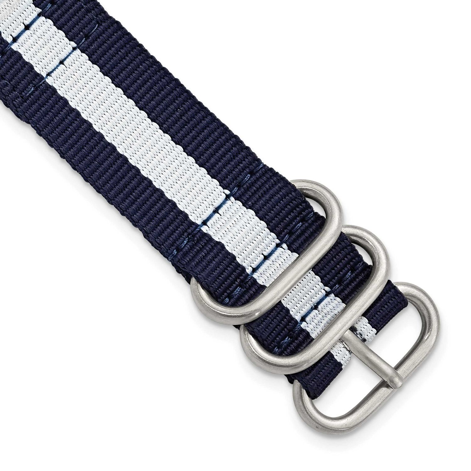 Debeer 24mm Two-Piece Navy with White Stripe Nylon Strap with Brushed Stainless Steel Buckle and Qu…