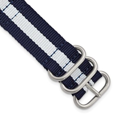Debeer 24mm Two-Piece Navy with White Stripe Nylon Strap with Brushed Stainless Steel Buckle and Qu…