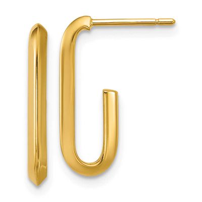 Knife Edge Oval Post J-Hoop Earrings 14k Gold Polished LE2942
