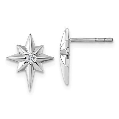 White Ice Star with Diamond Post Earrings Sterling Silver Rhodium-plated QW587