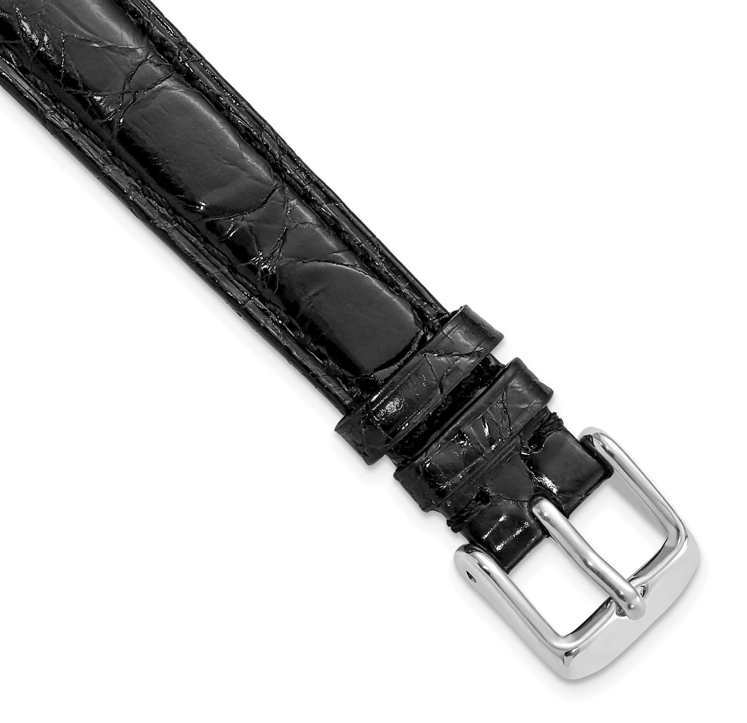 Debeer 10mm Long Black Genuine Caiman Leather with Silver-Tone Buckle 7.75 Inch Watch Band BAW129L-…