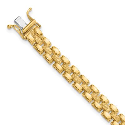 Fancy Link Bracelet 14k Gold Polished and Textured LF2001-7.5 196904290354