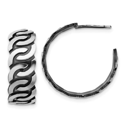 Antiqued Burnished Polished J-Hoop Earrings Sterling Silver QLE1486 196904347089