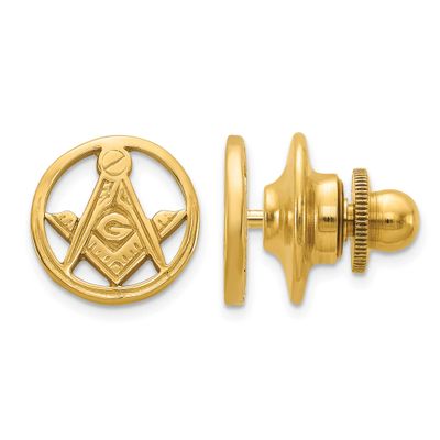 Men&#39;s Polished and Beaded Masonic Circle Tie / Lapel Pin 14k Gold B57633-TT 196904173121