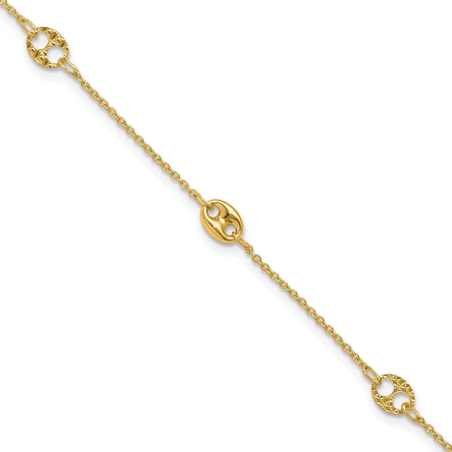 Textured Fancy 10 Inch Plus 1 Inch Extender Anklet 10k Gold Polished 10LF639-10 196904190616