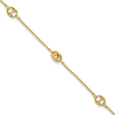 Textured Fancy 10 Inch Plus 1 Inch Extender Anklet 10k Gold Polished 10LF639-10 196904190616