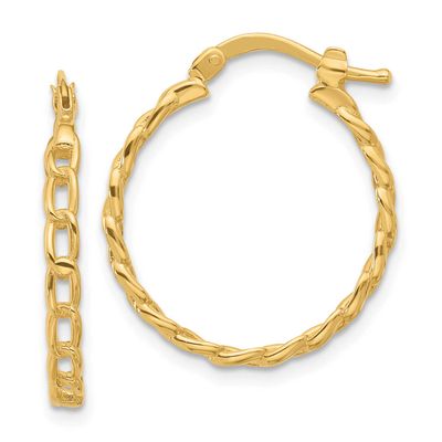 Curb Link Design Hoop Earrings 14k Gold Polished LE2573 196904312469
