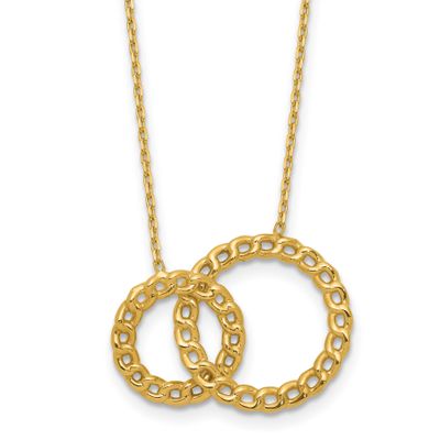 Diamond-Cut 2 Circles with 2 Inch Extender Necklace 14k Gold Polished LF2066-16