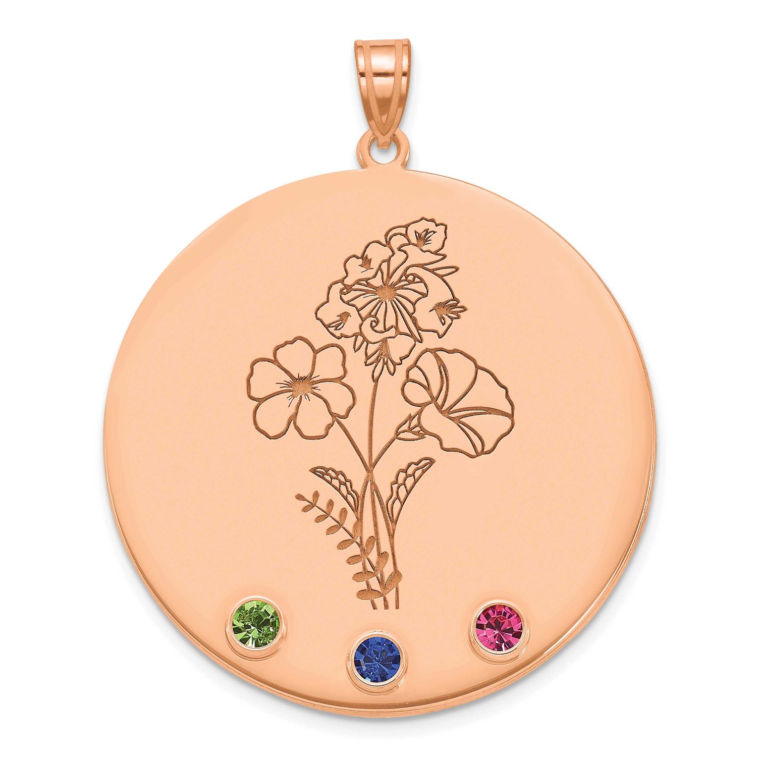 Circle with 3 Birth Flower and Birthstone Pendant Sterling Silver Rose-plated XNA1521/3RP