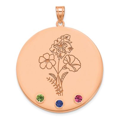 Circle with 3 Birth Flower and Birthstone Pendant Sterling Silver Rose-plated XNA1521/3RP