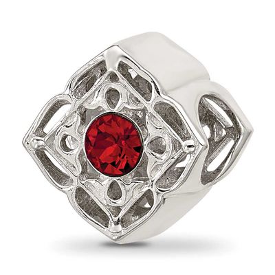 Brushed and Polished Red Crystal Bead Sterling Silver QRS4541 196904279441