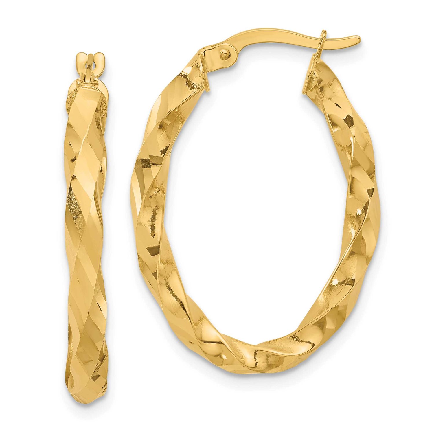 Diamond-Cut Twisted Oval Hoop Earrings 14k Gold Polished LE2596 196904338100