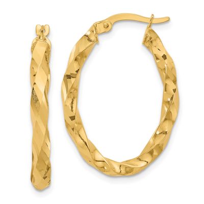 Diamond-Cut Twisted Oval Hoop Earrings 14k Gold Polished LE2596 196904338100
