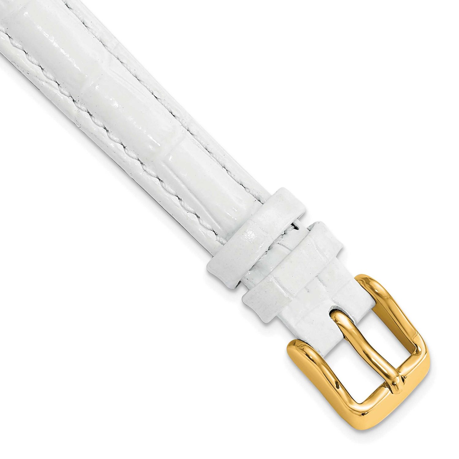 Debeer 12mm White Crocodile Grain Chronograph Leather with Gold-Tone Buckle 6.75 Inch Watch Band BA…