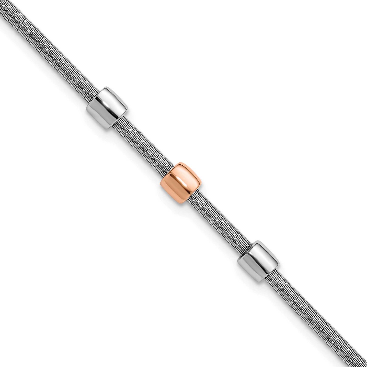 Rose Gold-Plated Station with 1 Inch Extender Bracelet Sterling Silver Rhodium-plated QLF1465-7