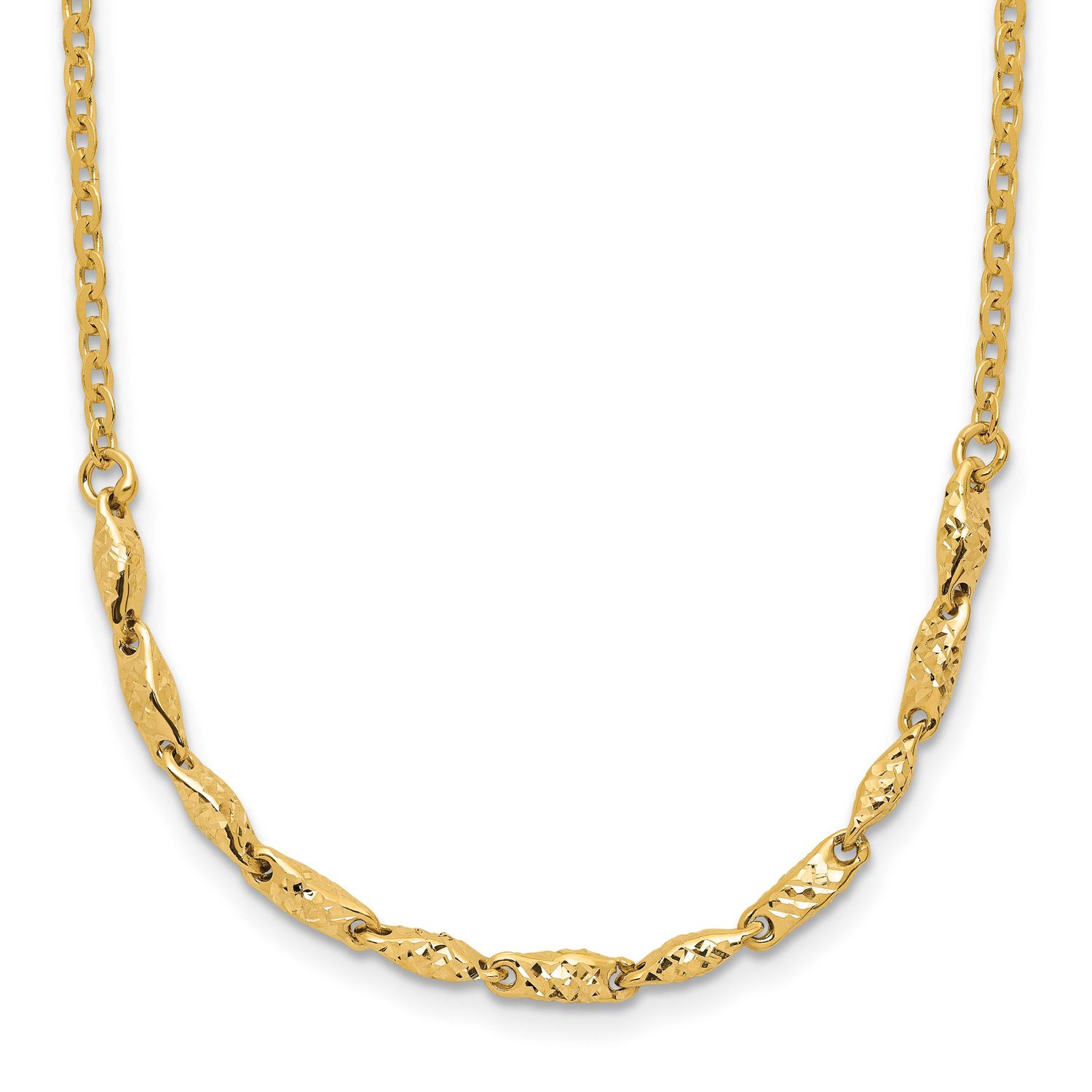 Diamond-Cut with 1 Inch Extender Necklace 14k Gold Polished LF2005-17 196904332849